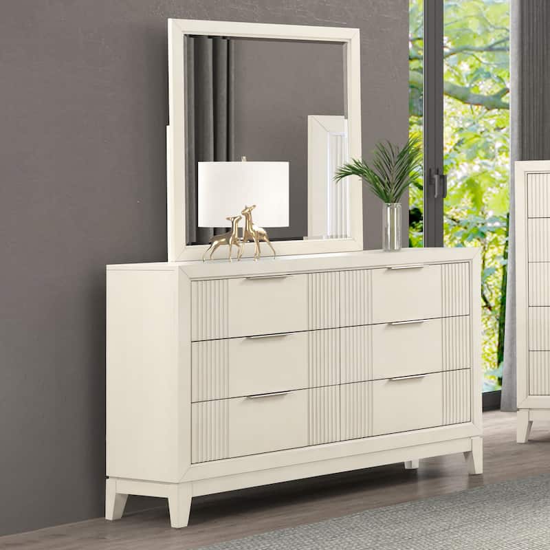 Furniture of America Irwin Antique White Solid Wood 6-Drawer 2-Piece Dresser and Mirror Set - Antique White