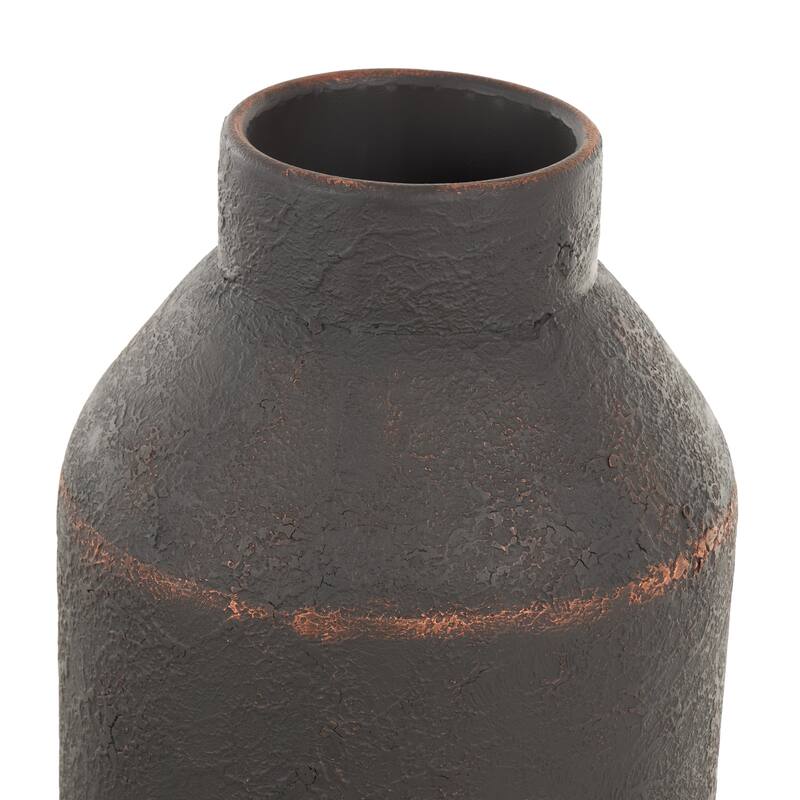 Dark Brown Metal Floor Decorative Vase with Copper Accents (Set of 3)