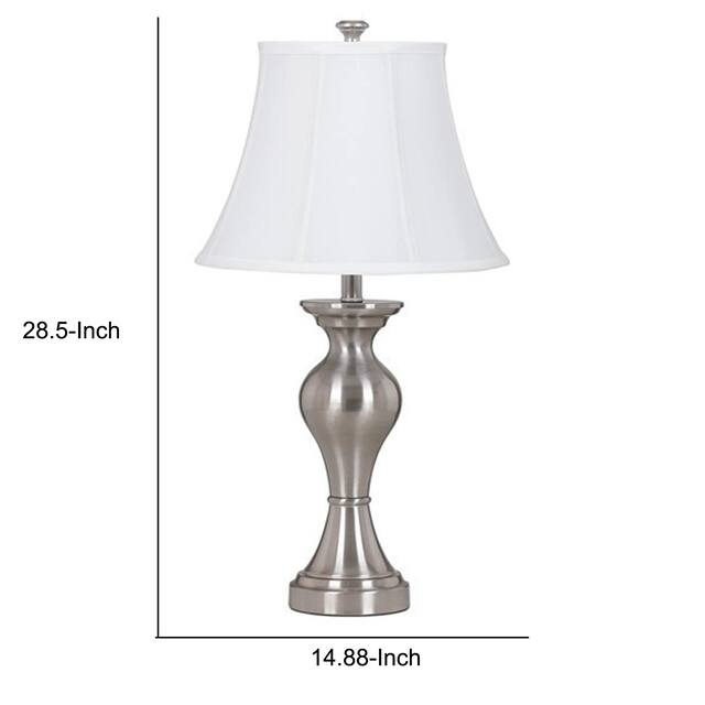 Metal Frame Table Lamp with Fabric Shade, Set of 2, White and Silver