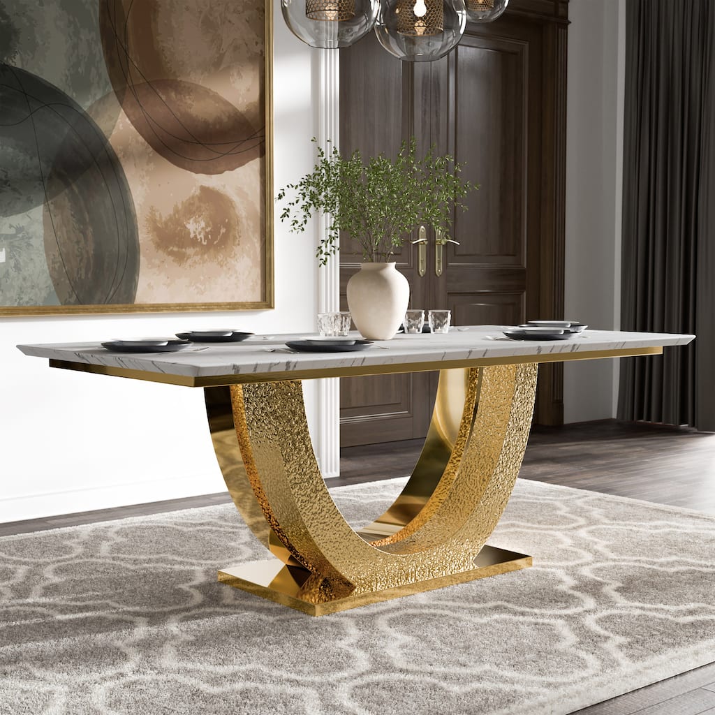 Furniture of America Thaddeus Modern U-shaped 79-inch Dining Table with Stone Top