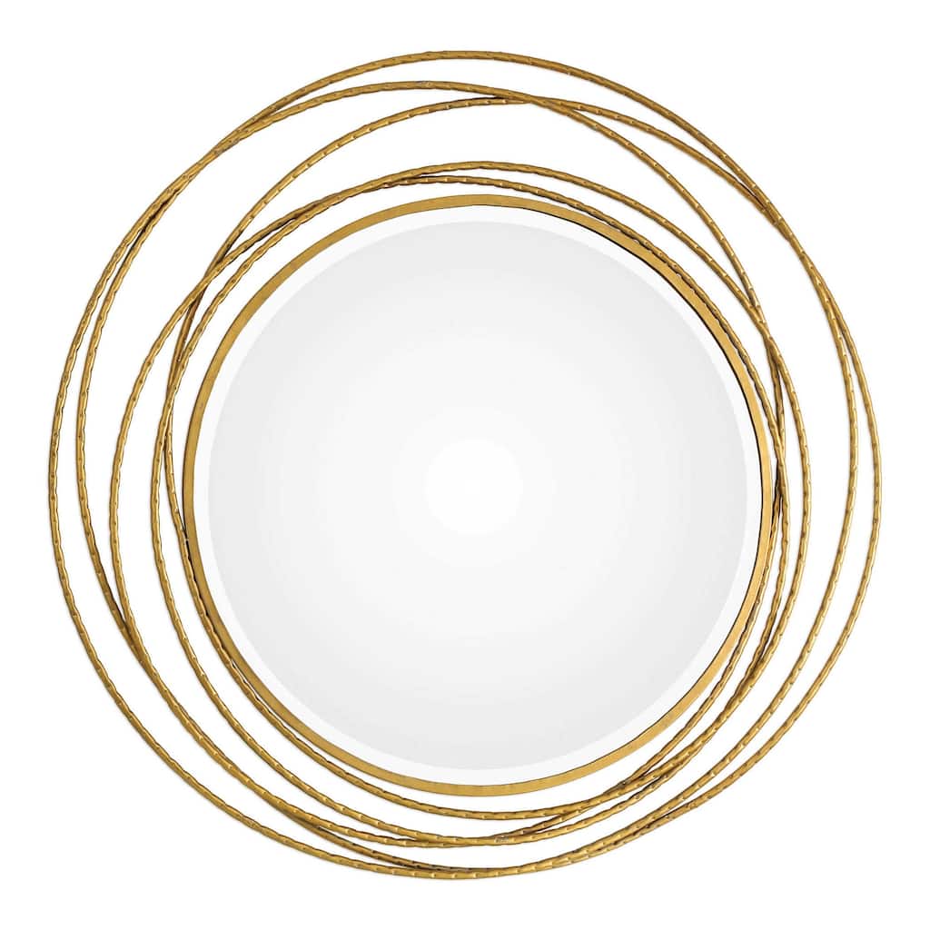 39.25" Metallic Gold Hammered Textured Whirlwind Round Mirror