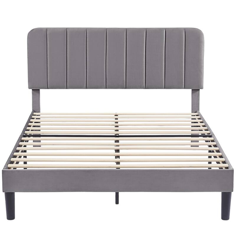 Javlergo Upholstered Platform Bed Frames with Height Adjustable Headboard, Sturdy Wooden Slats/Noise-free