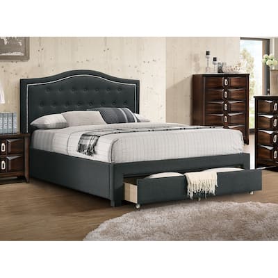 Twin Size Button-Tufted Arch Headboard Storage Bed with Storage Drawer