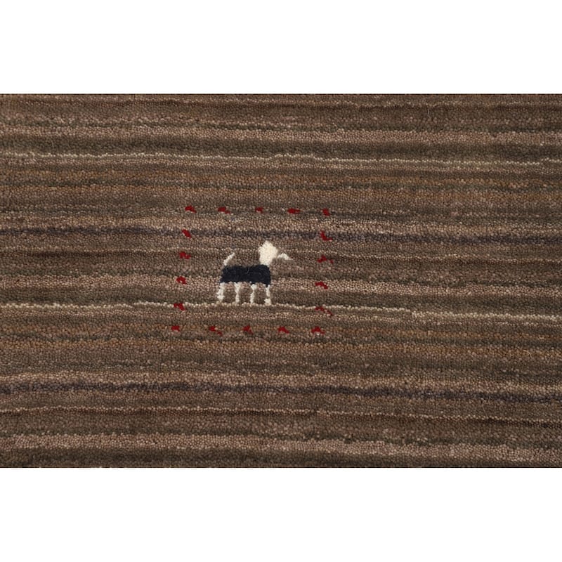 Striped Brown Gabbeh Oriental Area Rug Handmade Wool Carpet - 5'0"x 7'11"