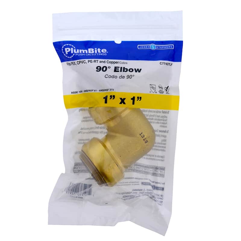 Jones Stephens 1" PlumBite Push On 90� Elbow, Bag of 1