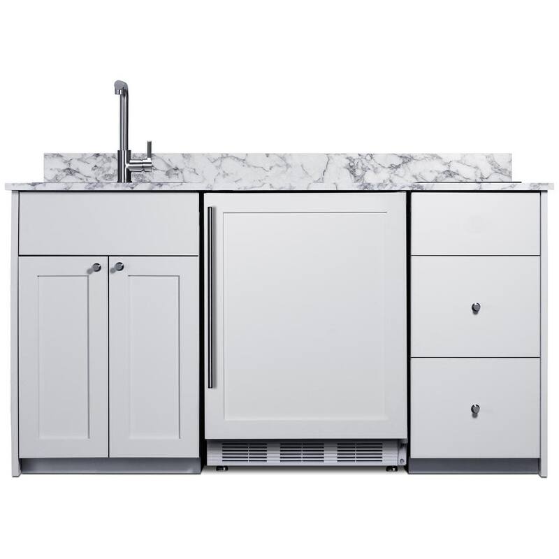 Summit CALDERA33ISINKL 63" Wide Kitchenette with Induction Burner - White / Glass