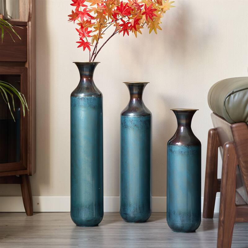 Droplet Shaped Home Decorated Floor Metal Vases (Set of 3)