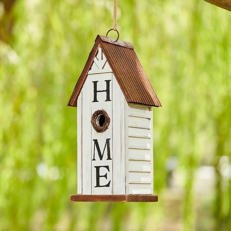 Glitzhome 14"H Farmhouse Solid Wood "HOME" Birdhouse