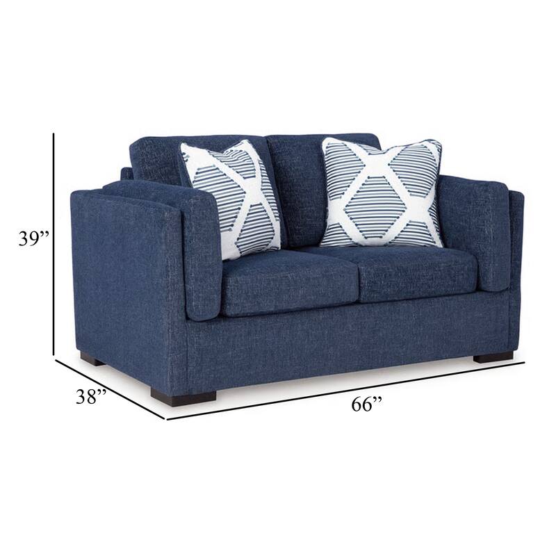 Marcy Loveseat with 2 Throw Pillows, Navy Blue Polyester 66 Inch