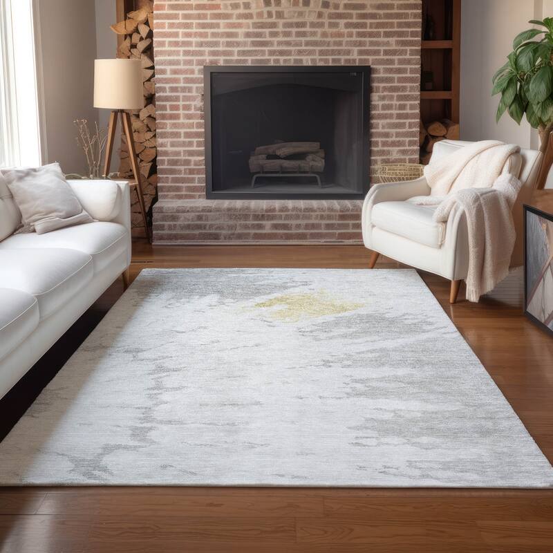 Machine Washable Indoor/ Outdoor Chantille Tie Dye Modern Rug - Silver - 3' x 5'