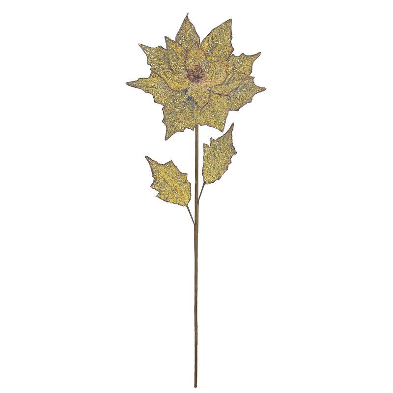 Glittered Poinsettia Artificial Christmas Floral Stem Spray - Brown - 28"