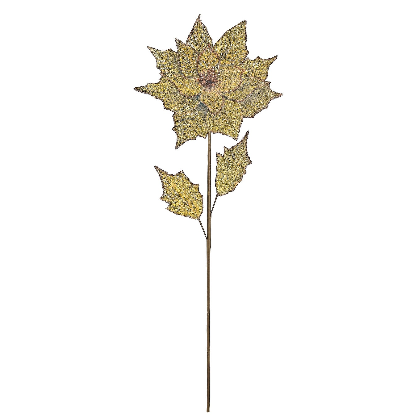 Glittered Poinsettia Artificial Christmas Floral Stem Spray Brown 28"