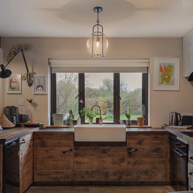 Industrial 1-Light Brass Lantern Glass Pendant Light