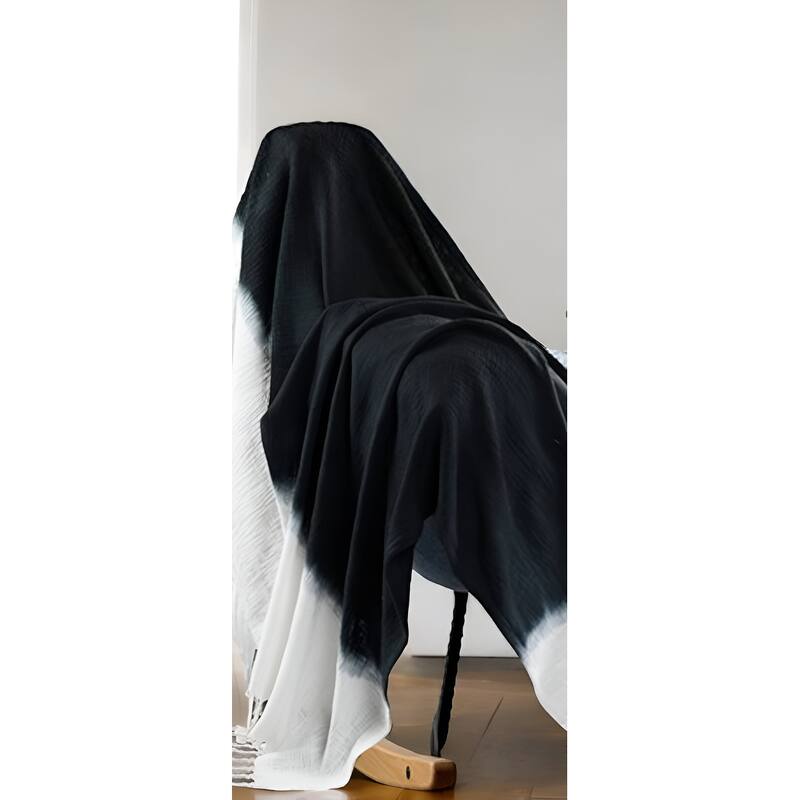 50" X 60" Black and White Woven Cotton Ombre Throw Blanket with Fringe - Throw