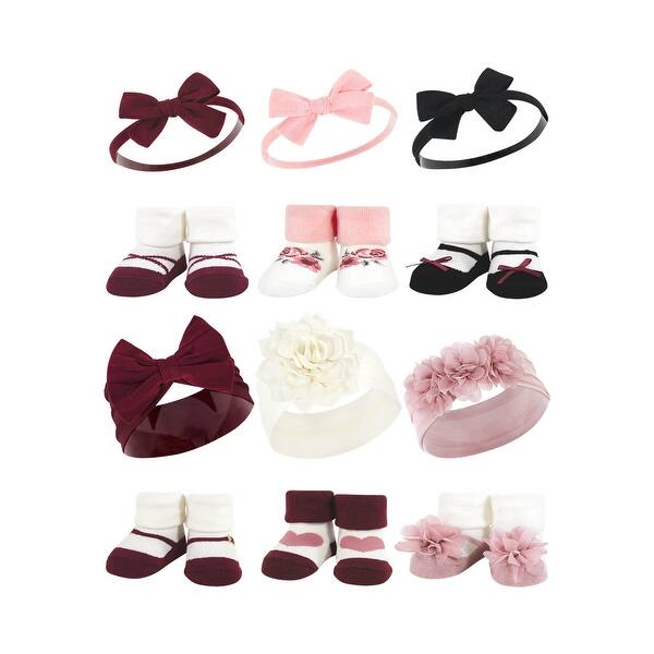 slide 1 of 1, Hudson Baby Infant Girl 12Pc Headband and Socks Giftset, Burgundy Blush Burgundy Black, One Size - Burgundy Blush Burgundy Black Burgundy Blush Burgundy Black - One Size
