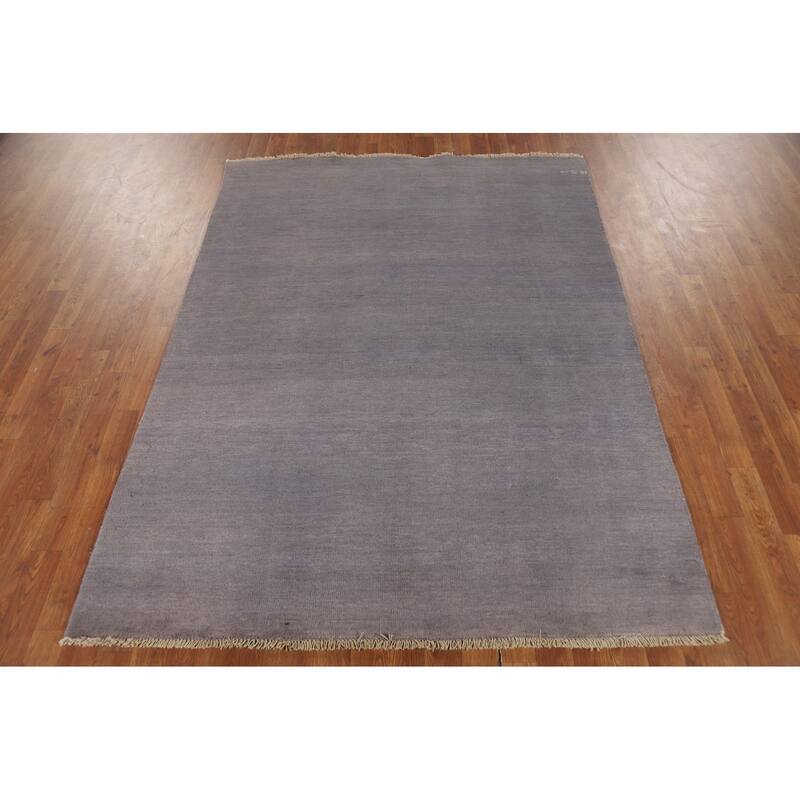 Gray Blue Modern Gabbeh Oriental Area Rug Hand-Knotted Wool Carpet - 5'0" x 6'8"