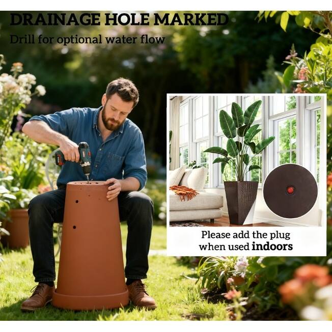Outdoor Flower Plant Pots, Set of 3, Tall Planters with Drainage Hole