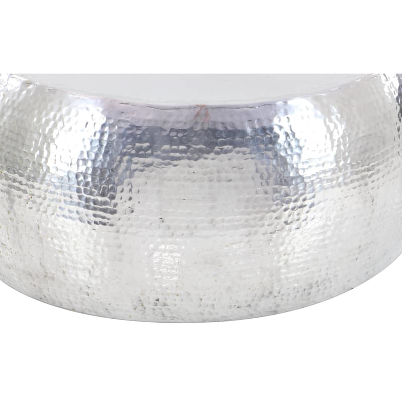 Aluminum Metal Coffee Table with Hammered Design - Silver - Roche River Decor