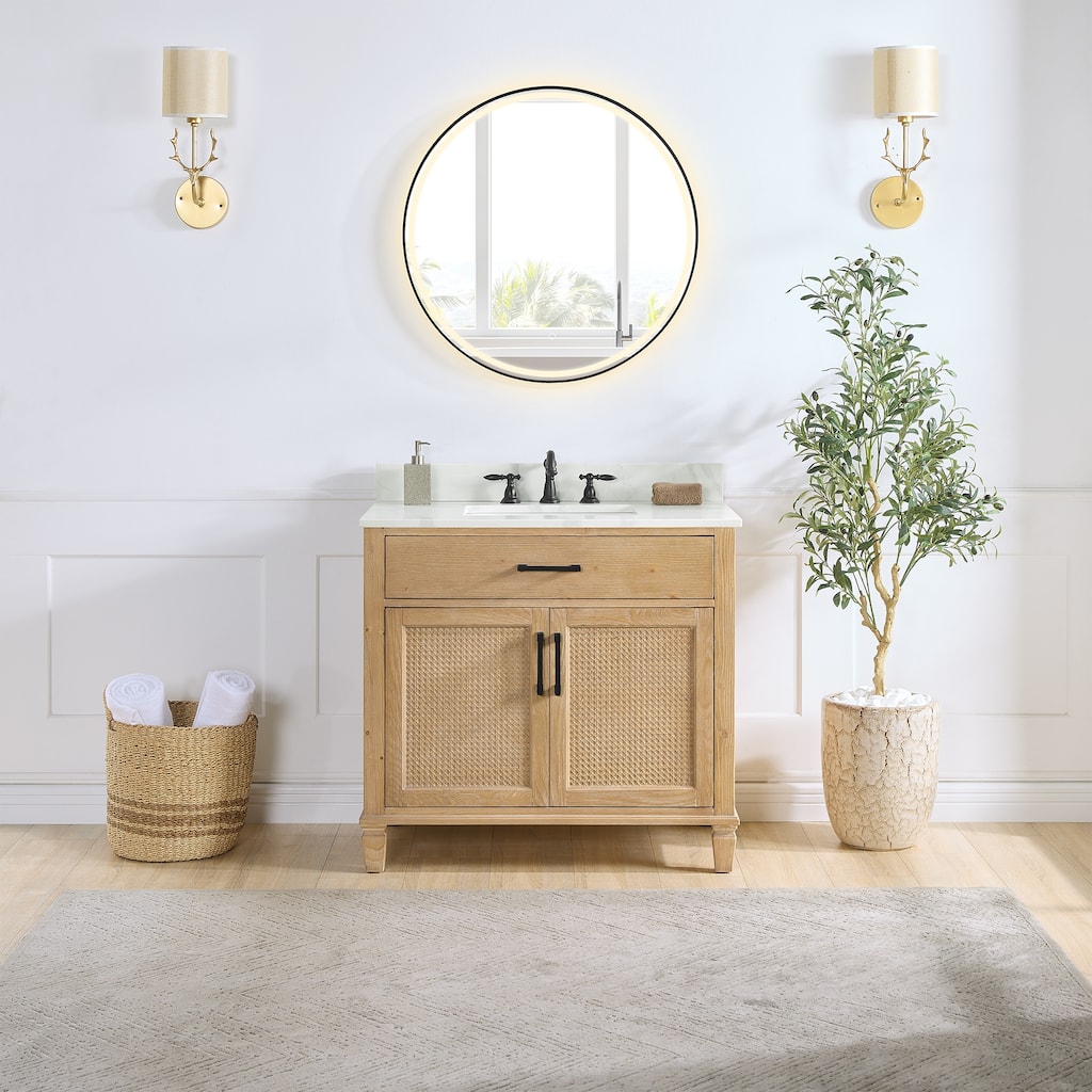 Altair Solana Bath Vanity with Calacatta White Quartz Stone Countertop with Mirror