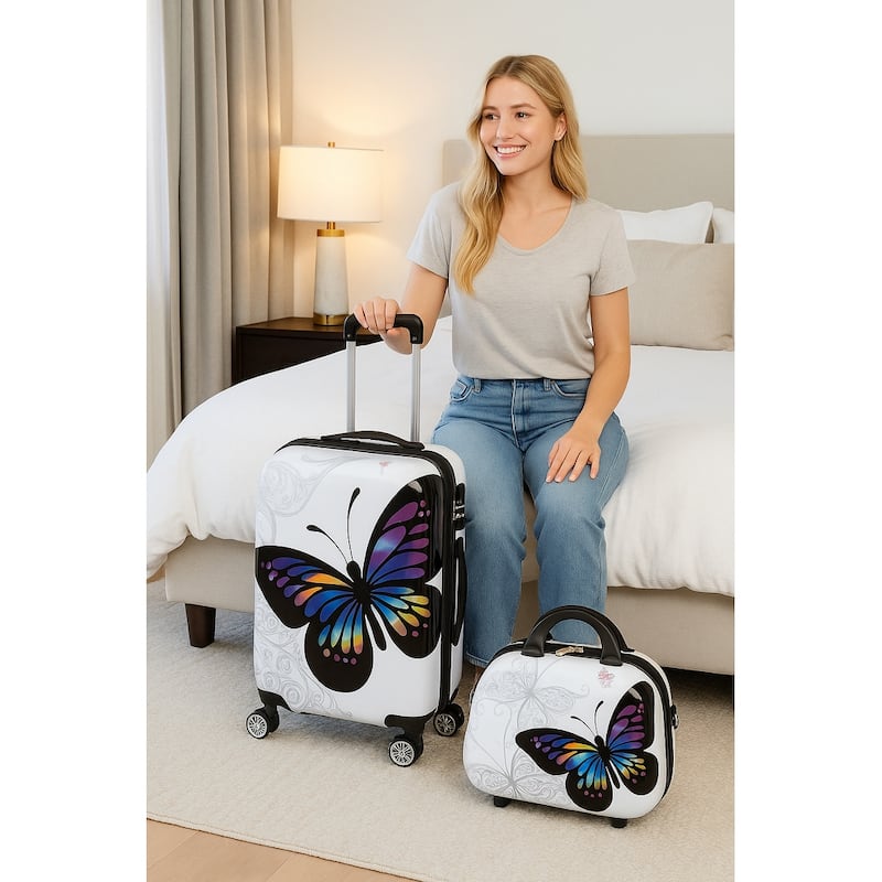 Butterfly 2 piece Hardside Carry-on Spinner Luggage Set