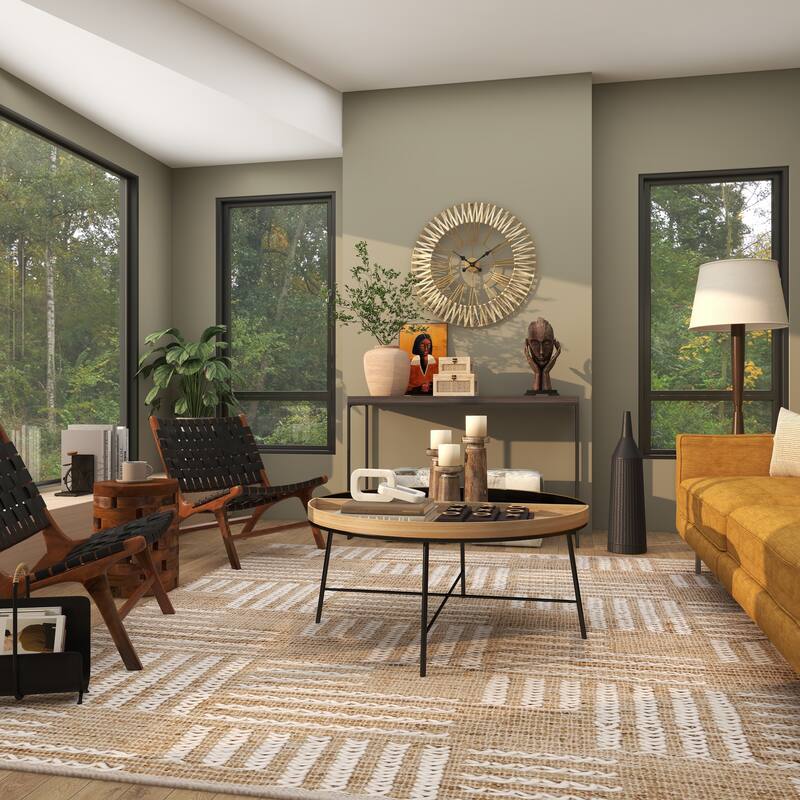 Brown Seagrass Woven Decorative Wall Clock with Gold Metal Frame