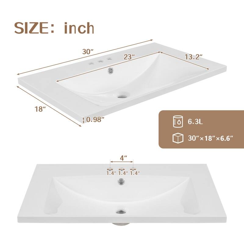 30" 2-door Bathroom Vanity with Sink and Drawer