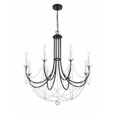 Delilah 8 Light Matte Black Chandelier - 31.5"W x 37"H