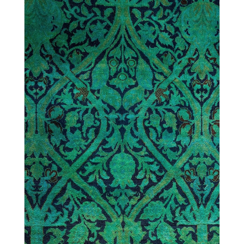 Overton Hand Knotted Wool Vintage Inspired Modern Contemporary Overdyed Green Area Rug - 10' 1" x 13' 10"