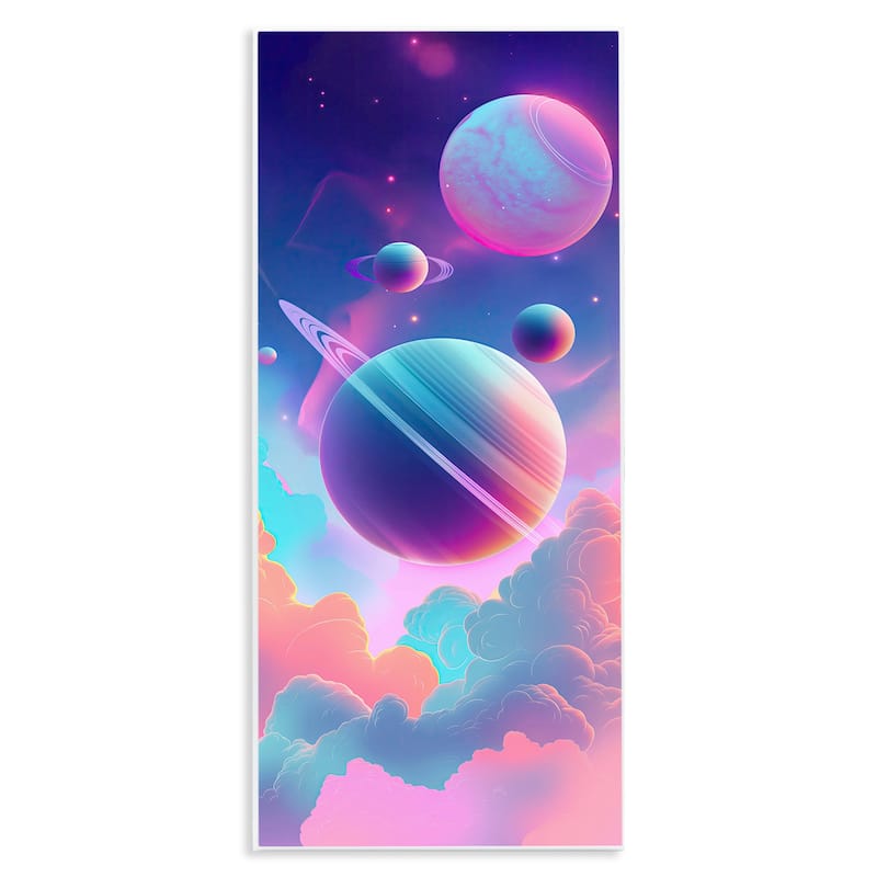 Stupell Pastel Clouds with Planets Wall Plaque Art Design By Wumples - 7 x 17