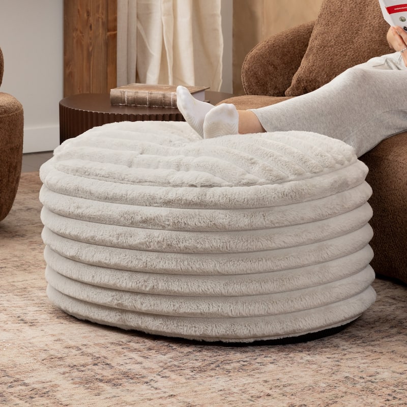 Jaxx Paran Pouf - Fluffy Faux Fur Ottoman for Modern Interior Design - Large - Grey