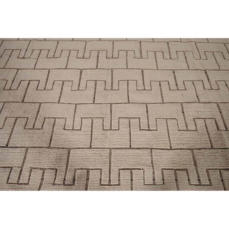 Modern Moroccan Large Rug Handmade Beige Wool Carpet - 11'10"x 16'1"