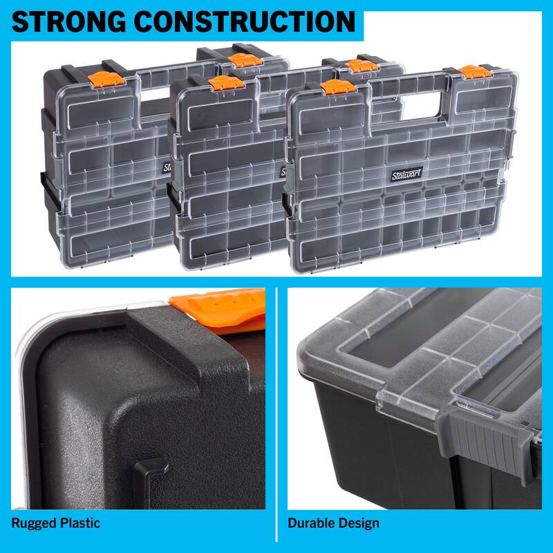 Tool Box Organizer - 3-in-1 Portable Parts Organizer with 52 Customizable Compartments by Stalwart (Gray)