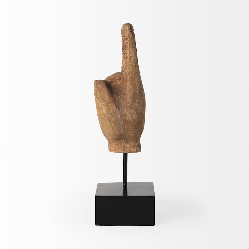 HomeRoots 13" Brown Metal Hand Tabletop Sculpture - 4.00 in. x 13.00 in. x 4.00 in.