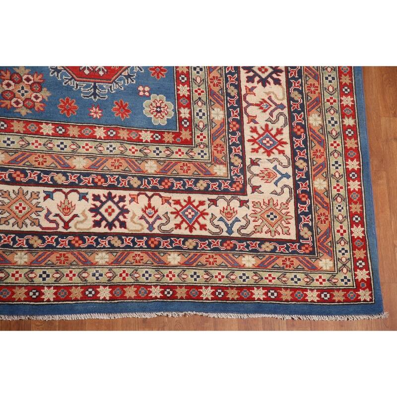 Vegetable Dye Blue Kazak Oriental Large Area Rug Handmade Wool Carpet - 12'8" x 16'5"
