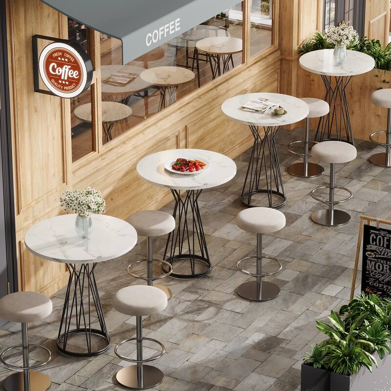 Faux Marble Bar Table, High Top Bistro Pub Cocktail Accent Table for Dining Room Coffee Shop Bar Party Kitchen