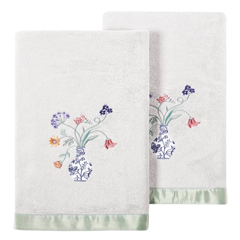Authentic Hotel and Spa 100% Turkish Cotton Stella 2PC Embellished Towel Set - Silver