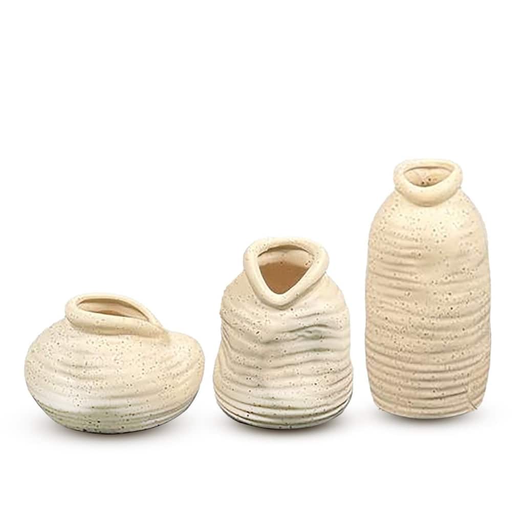 Cream Ceramic Vase Set of Three with Speckled Finish and Modern Design