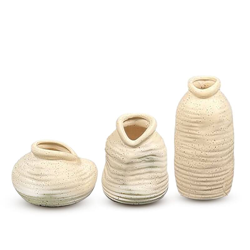 Cream Ceramic Vase Set of Three with Speckled Finish and Modern Design