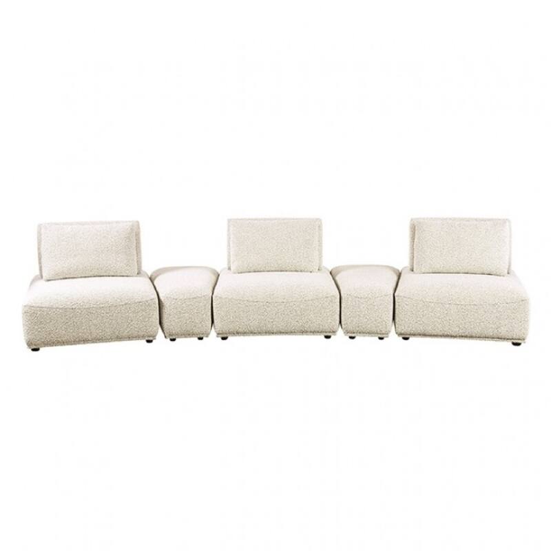 Stavan Modular Curved 3 Seat Sofa, Beige Boucle, Adjustable Seat Depth