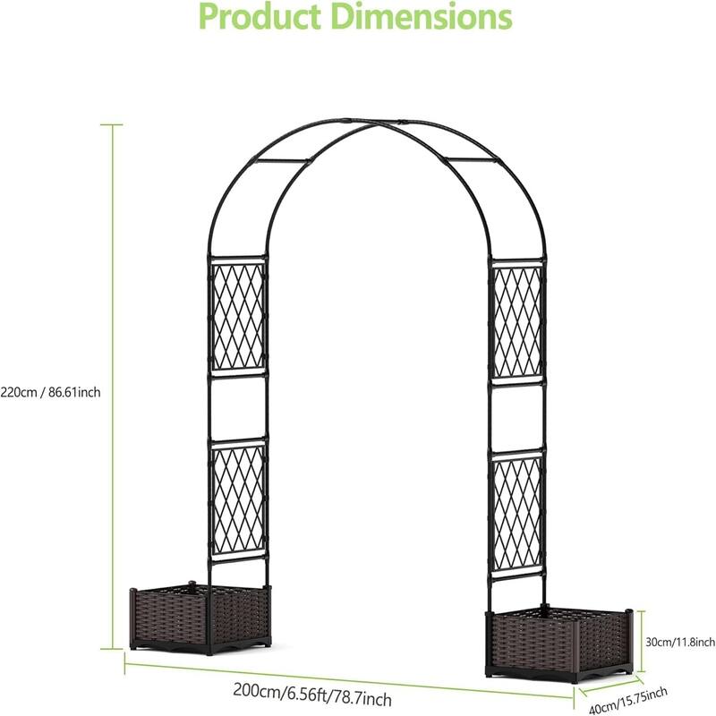 230 x 40 x 220 cm Metal Garden Arch Trellis with Planter Boxes - 90.5 Inch Wedding Arch and Outdoor Arbor for Lawn or Backyard