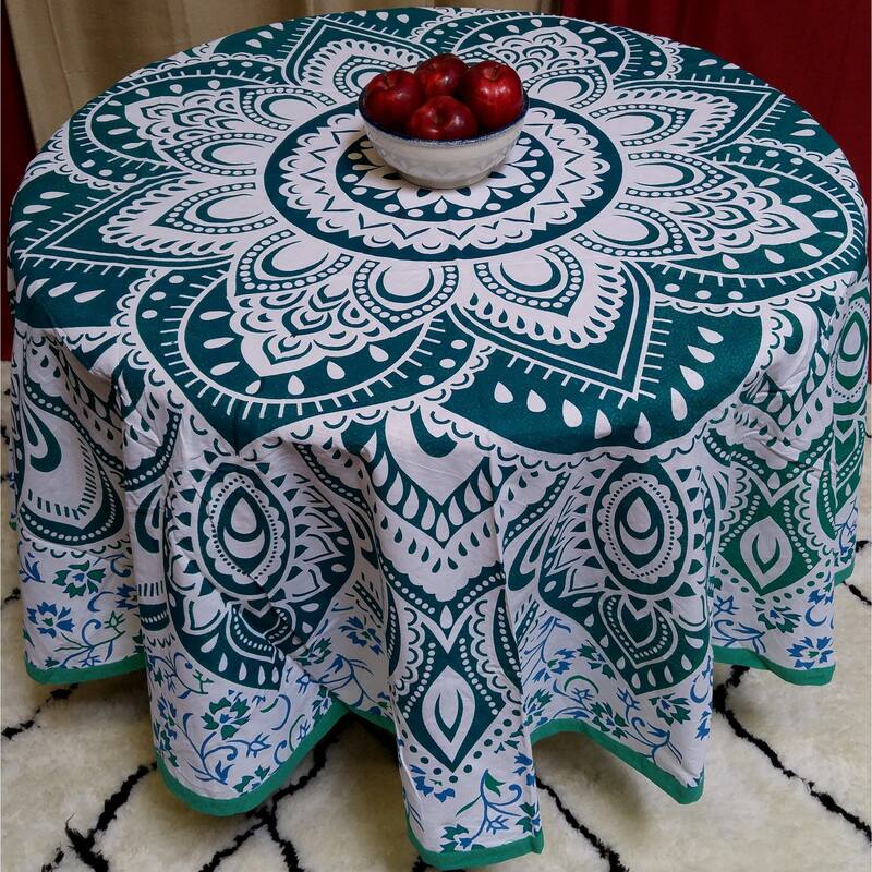 Cotton Floral Heart Medallion Tablecloth Round - 81 inches