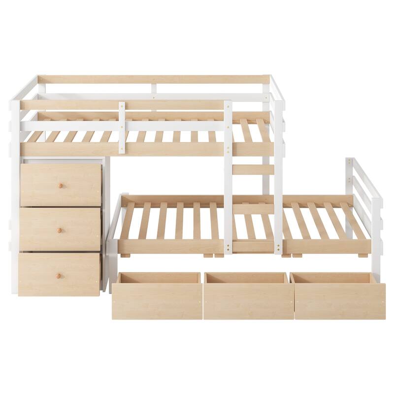 Multifunctional Twin Loft Bunk Bed with 6 Drawers and Ladder, Gray Finish