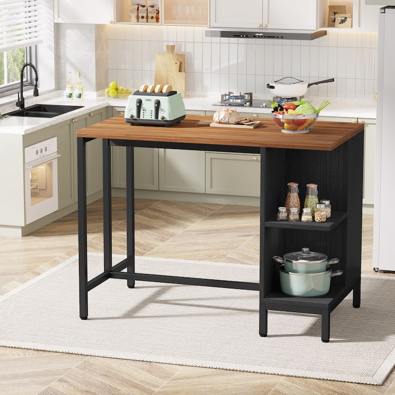 43" Wide Kitchen Island, Kitchen Counter Table with 5 Open Shelves
