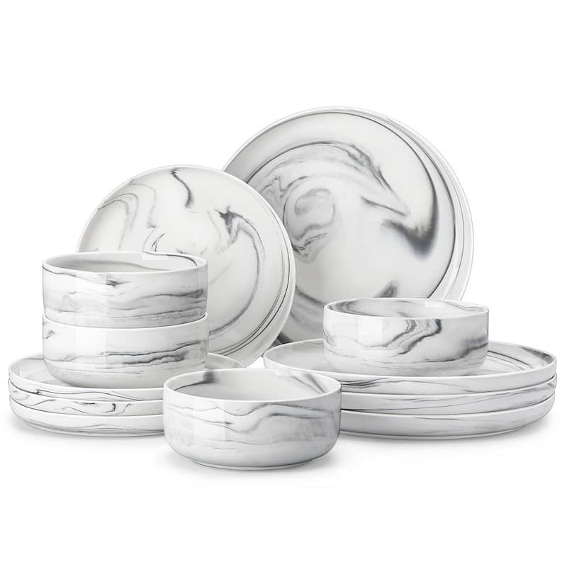 MALACASA LUNA 12-piece Porcelain Dinnerware Set (Service for 4) - MarbleGrey