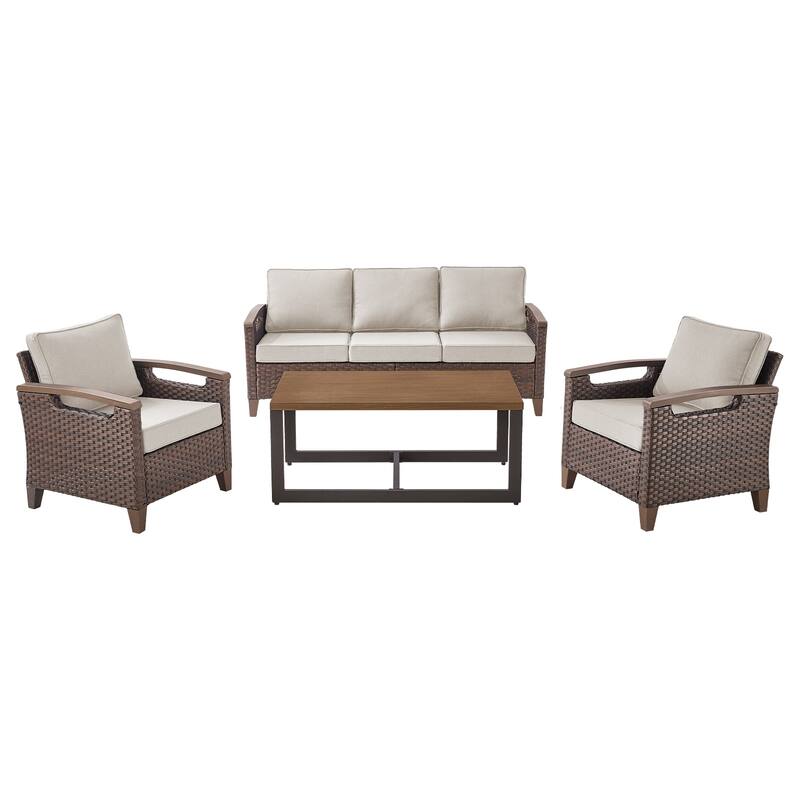 Pocassy Outdoor Brown Wicker Funitre with Cushion Set
