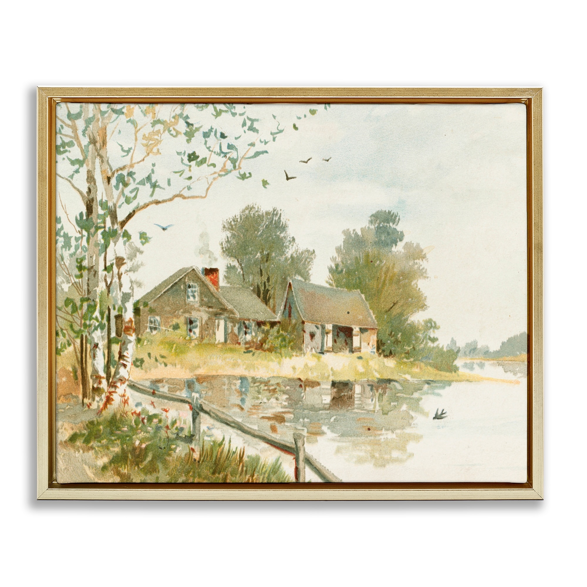 Stupell Cabin Along River's Edge Framed Floater Canvas Wall Art Design By Lettered and Lined
