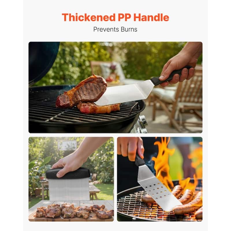 28-Piece BBQ Griddle Accessories Kit with Spatulas Meat Press Silicone Brushes and Hooks - 15.55” x 13.19” x 5.31”