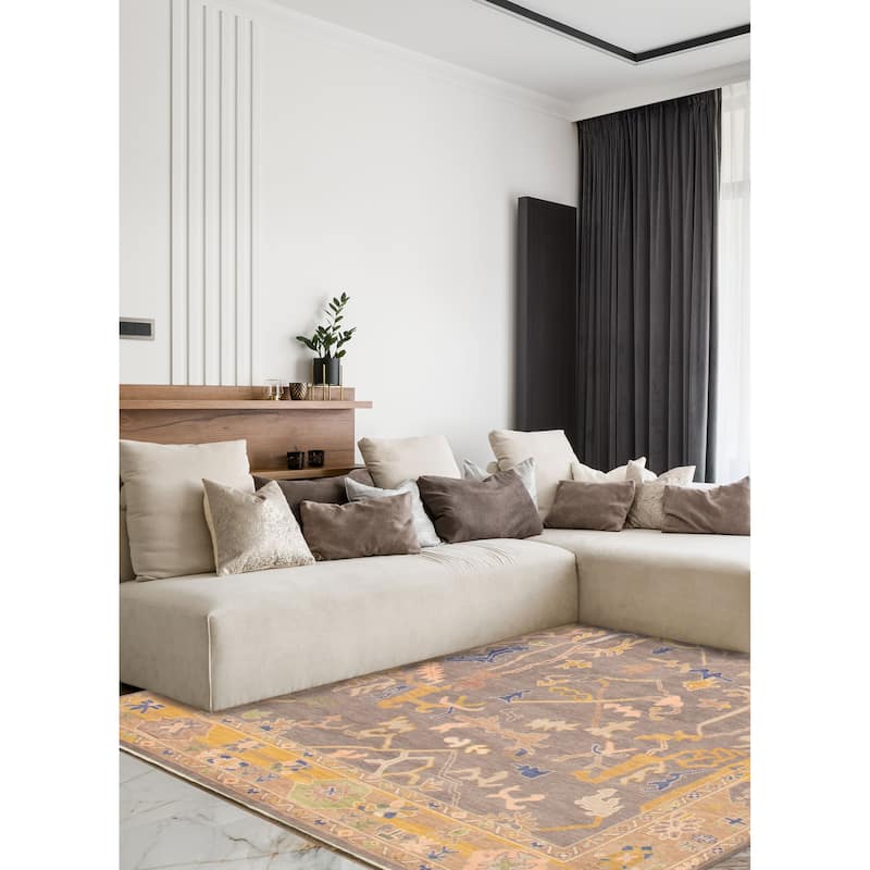ECARPETGALLERY Hand-knotted Modern Oushak Dark Grey Wool Rug - 7'10 x 9'9