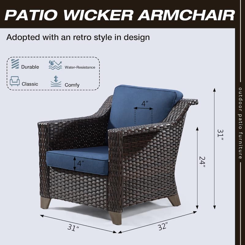 Cozywor Patio Wicker Outdoor Lounge Chair with Thick Cushions