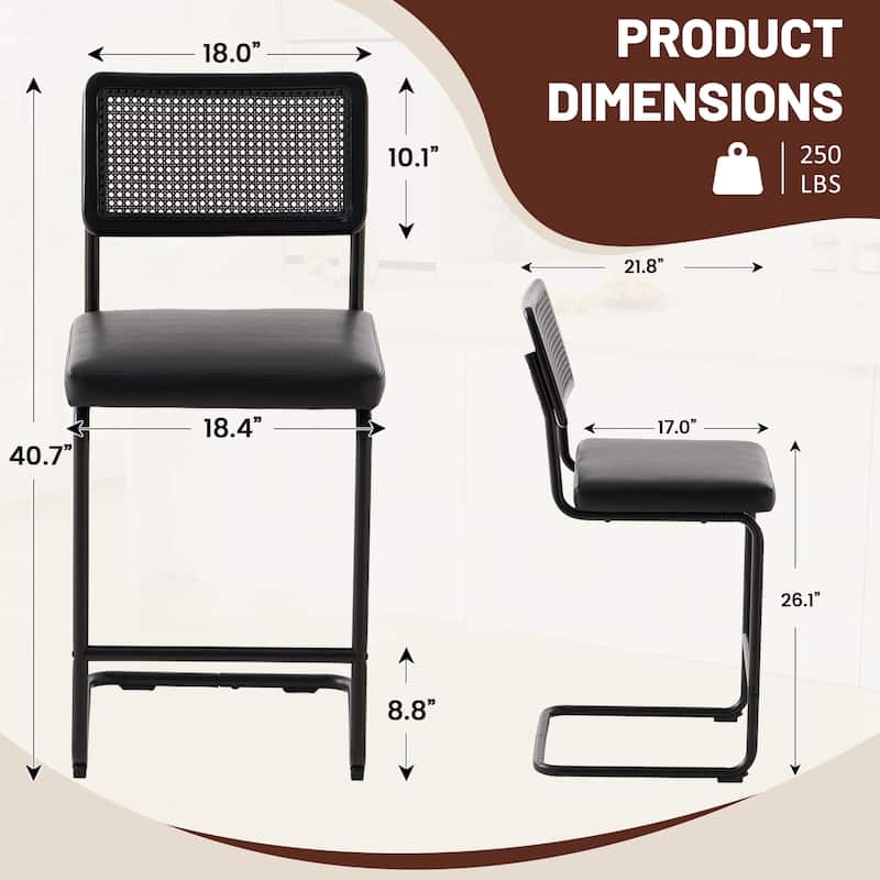 Set of 3 Counter Height Bar Stools with Woven Rattan Back and Footrest for Kitchen Island - 26" H